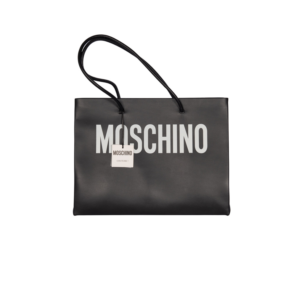 MOSCHINO Black Leather Logo Tote Bag Medium